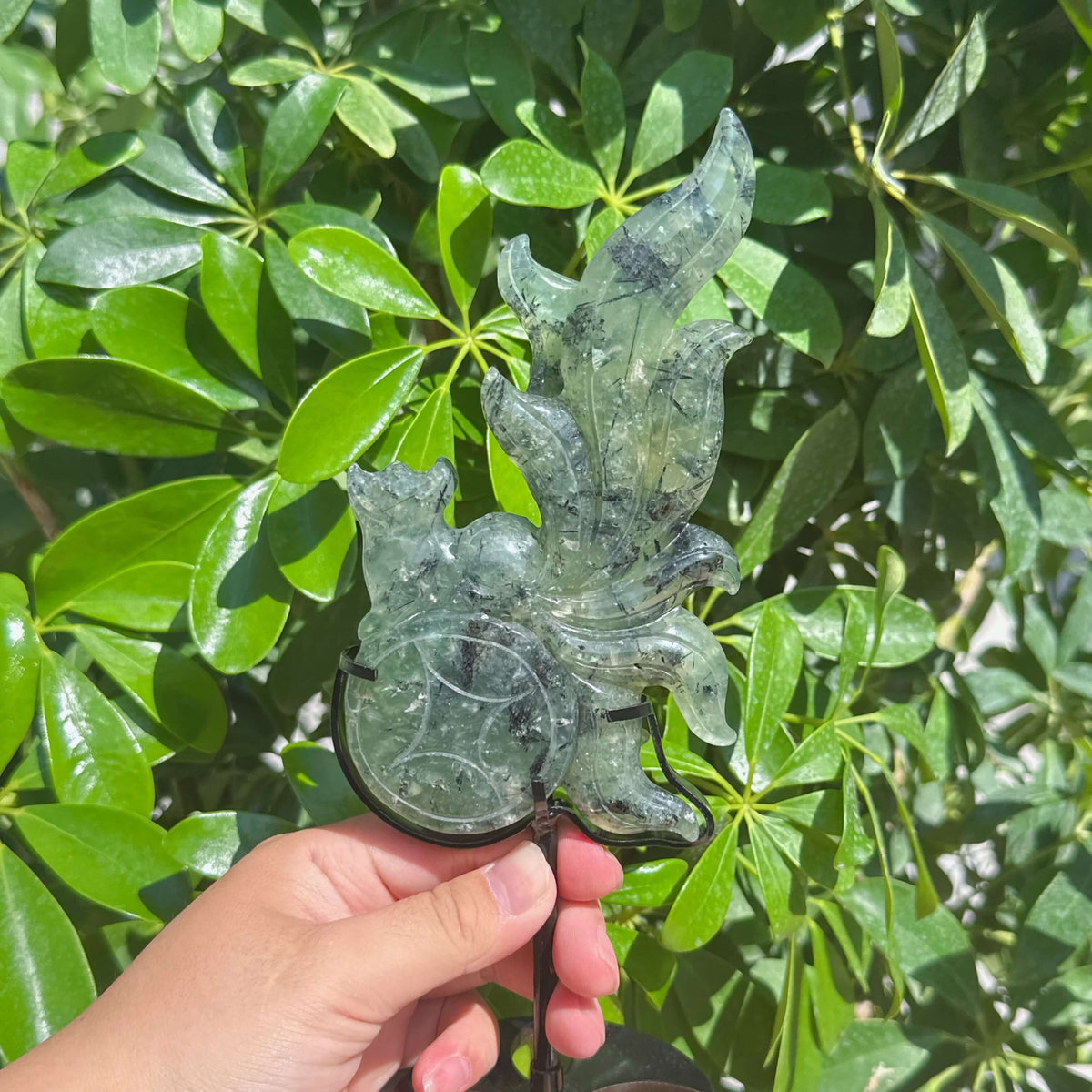 Prehnite Nine-tailed Fox Carving