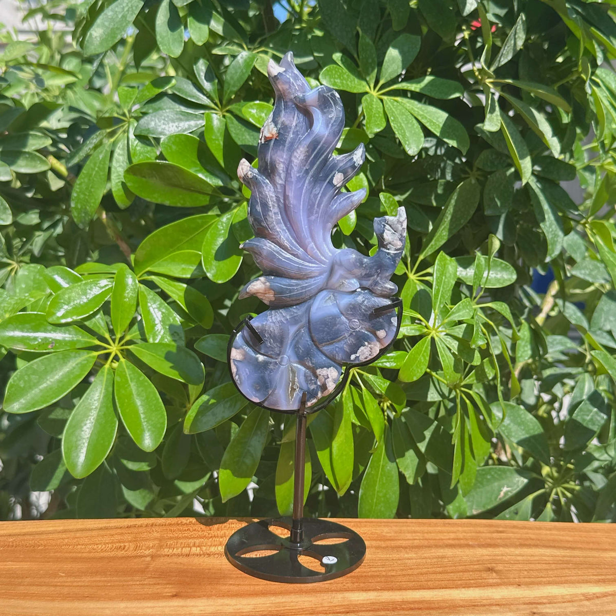 Blue Flower Agate Nine-tailed Fox Carving