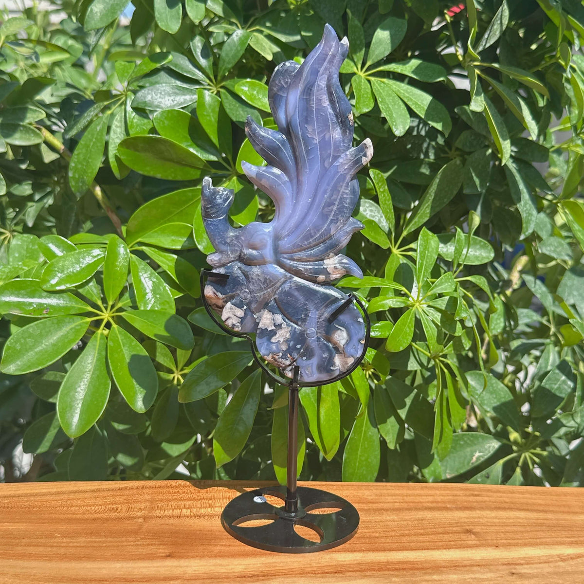 Blue Flower Agate Nine-tailed Fox Carving