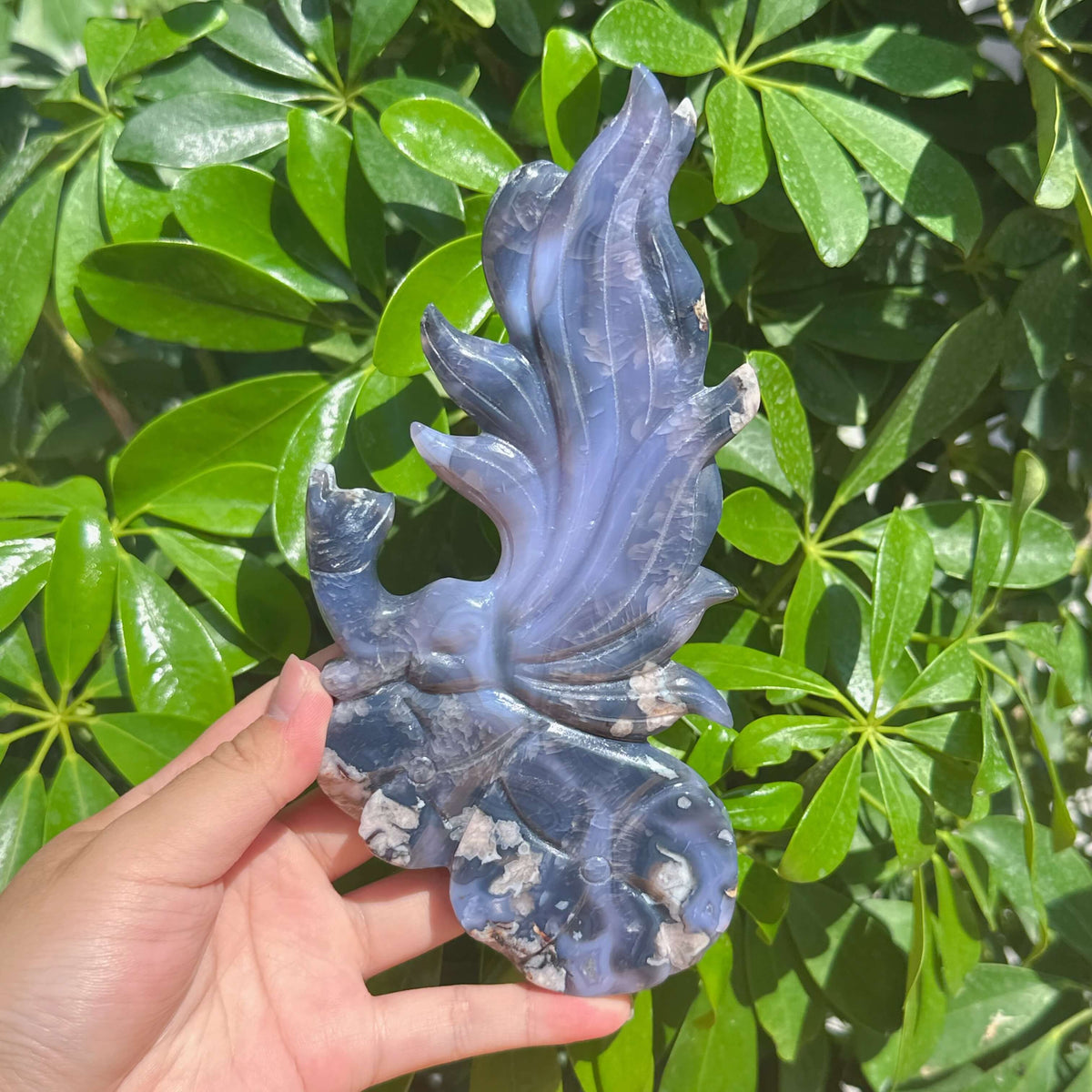 Blue Flower Agate Nine-tailed Fox Carving
