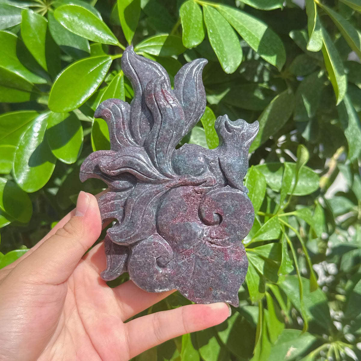 Red Kyanite Nine-tailed Fox Carving