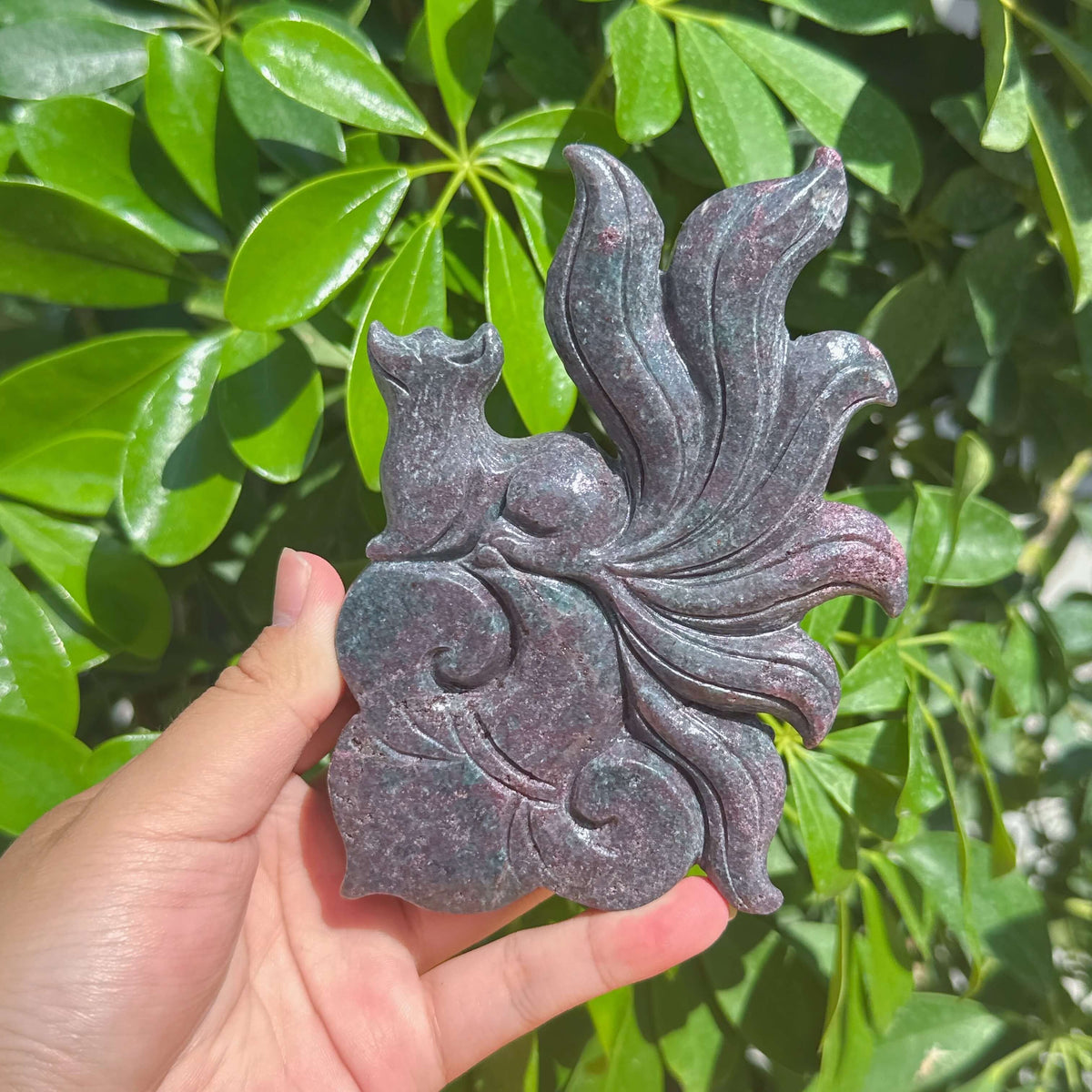 Red Kyanite Nine-tailed Fox Carving