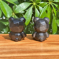 Silver Obsidian 3D Candy Bear Carving