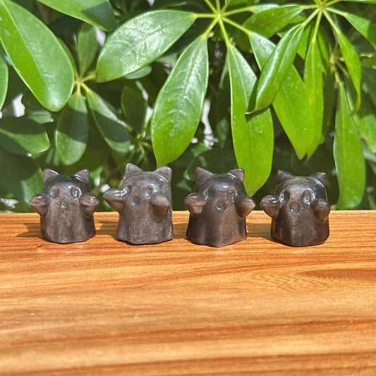 Silver Obsidian Ghost Cat Carving