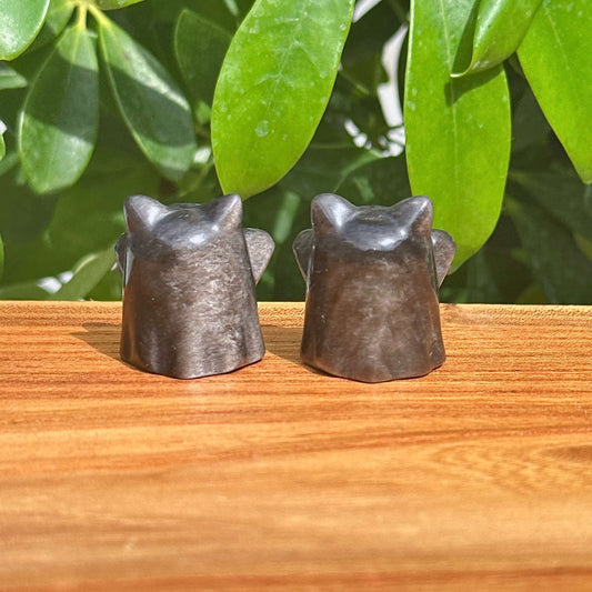 Silver Obsidian Ghost Cat Carving