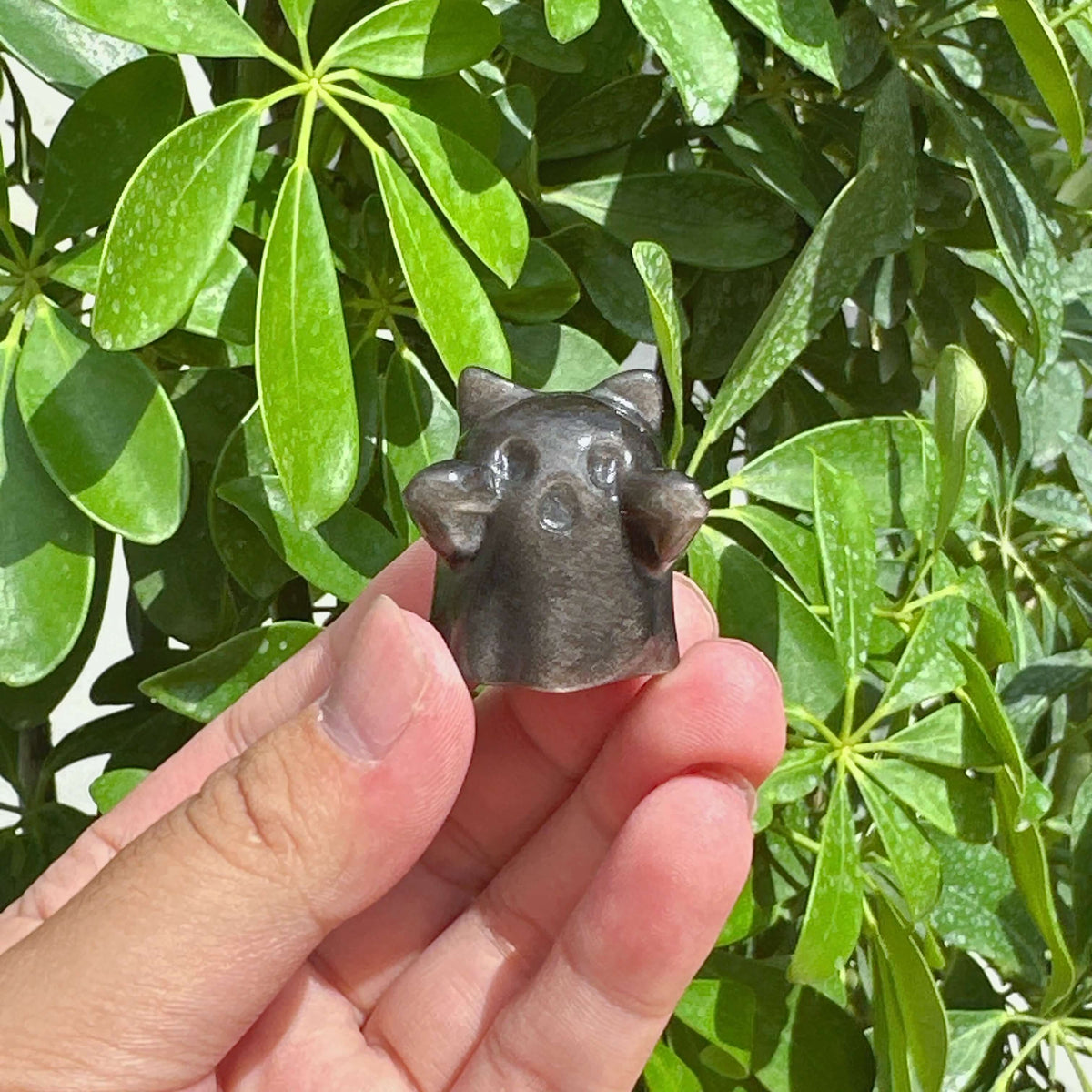 Silver Obsidian Ghost Cat Carving