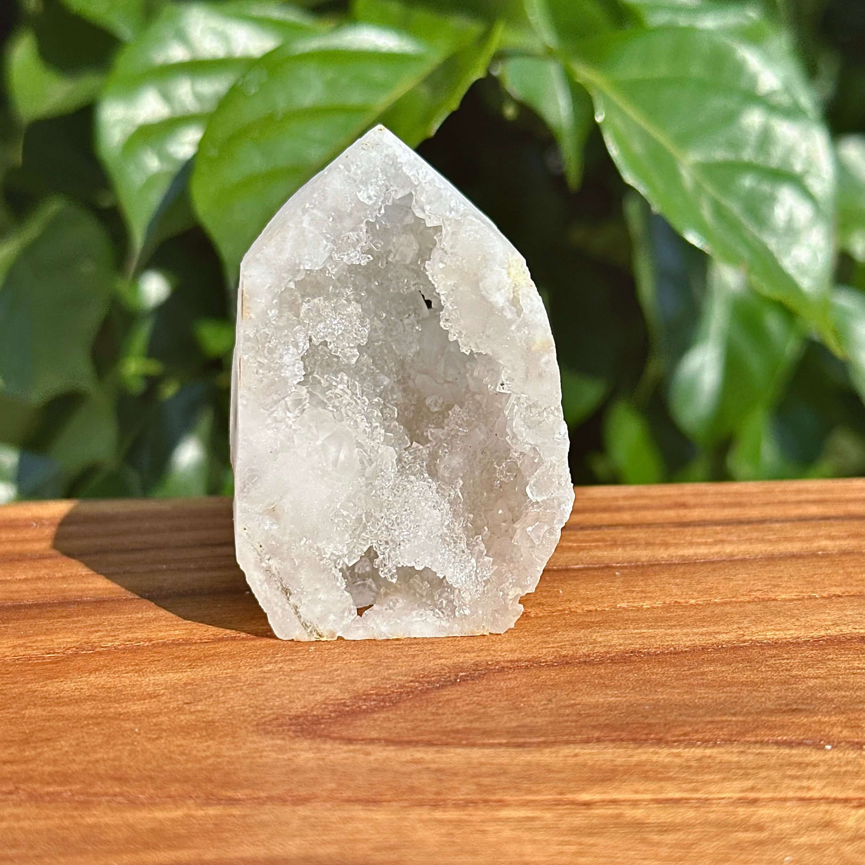 Close-up of Moroccan Geode Tower with inner crystalline structure.