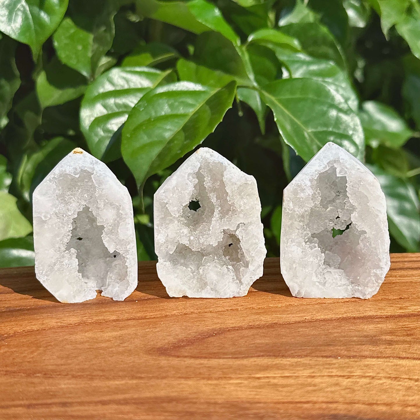 Natural Moroccan Geode Tower with sparkling crystal interior.