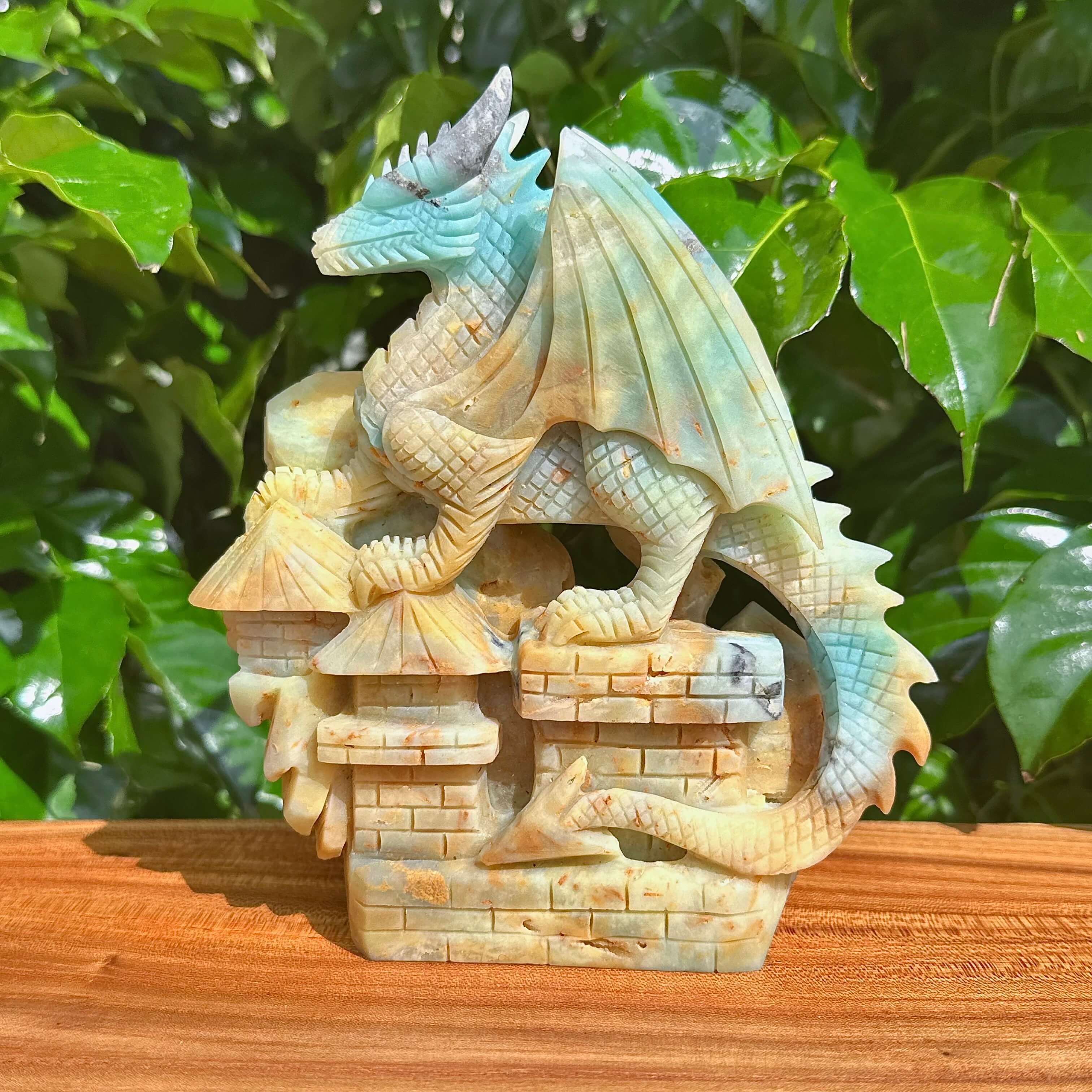Amazonite Dragon Carving showcasing intricate details and beautiful color gradients.