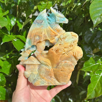 Detailed Amazonite Dragon Carving with vibrant colors and smooth finishing.