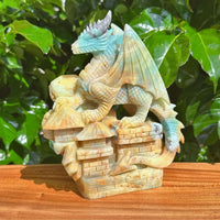 Stunning Amazonite Dragon Carving art with captivating green and blue hues.