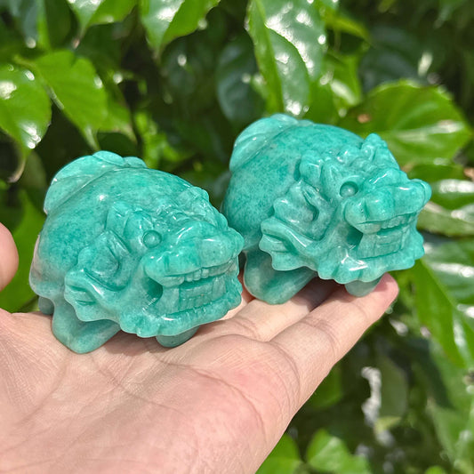 Amazonite Dragon Turtle Carving with detailed textures and vibrant colors.