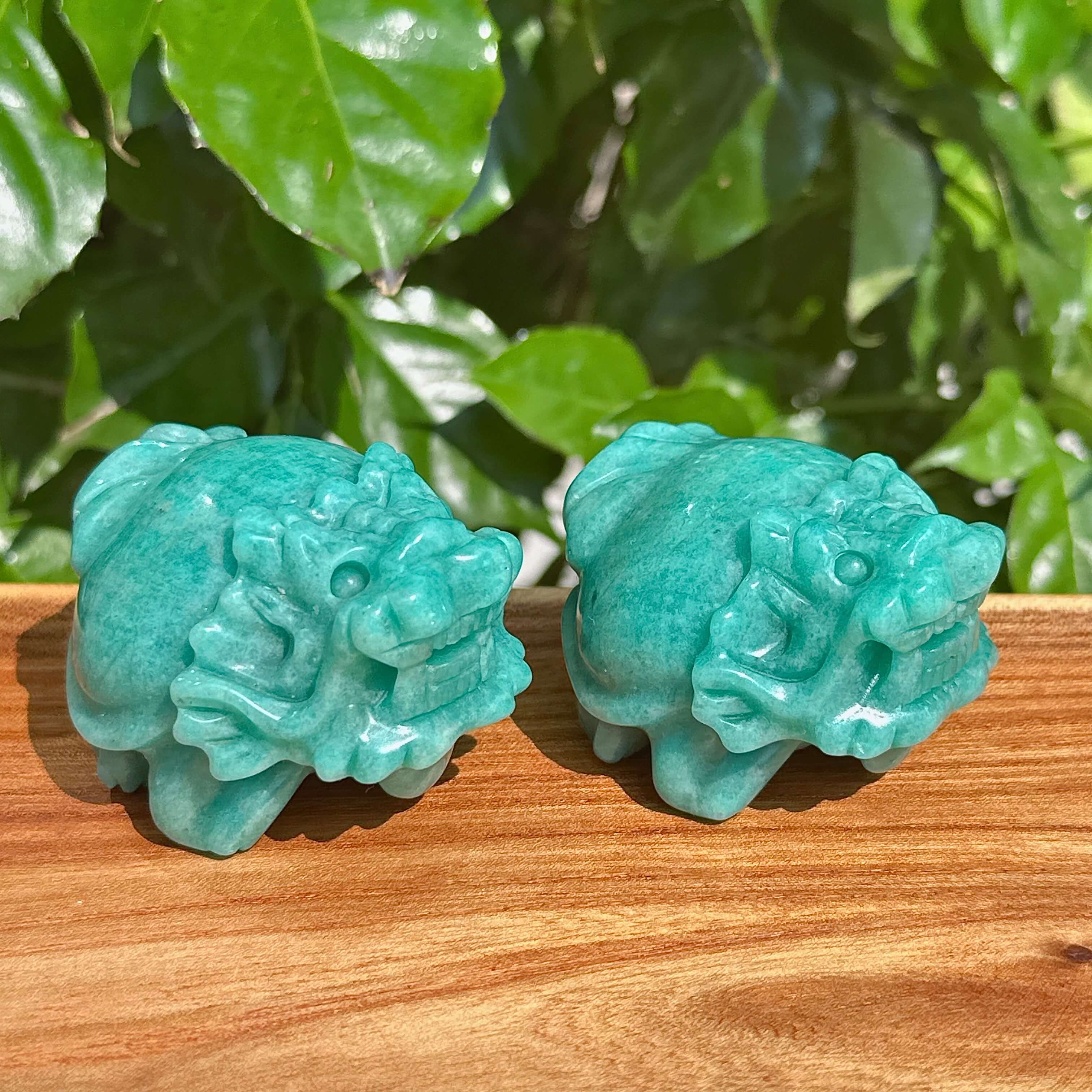 Close-up view of the Amazonite Dragon Turtle Carving, showcasing the craftsmanship.