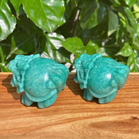 Close-up of the Amazonite Dragon Turtle Carving, showing its beautiful and polished surface.