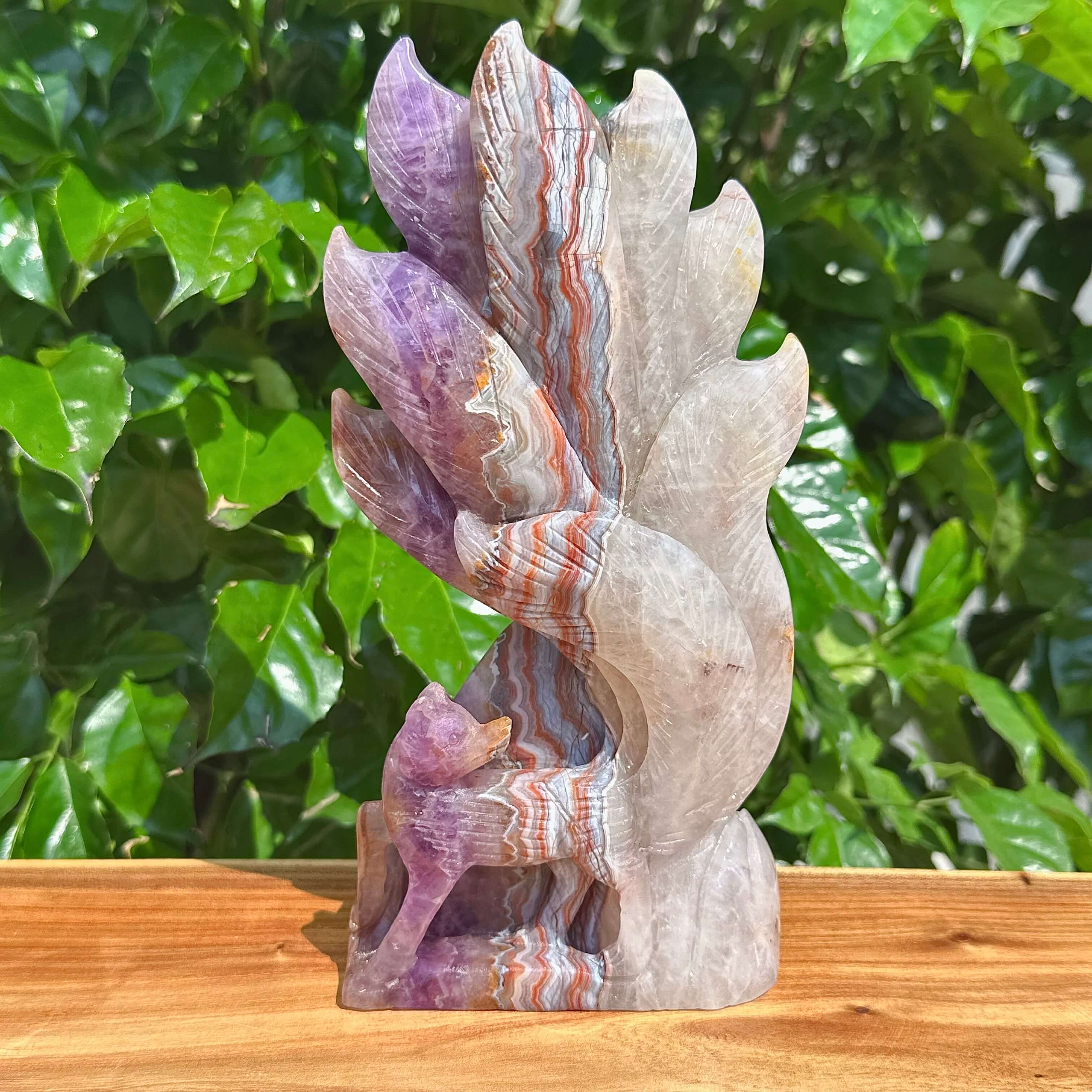 Amethyst Agate Nine-Tailed Fox Carving - Stunning crystal sculpture showcasing detailed craftsmanship.