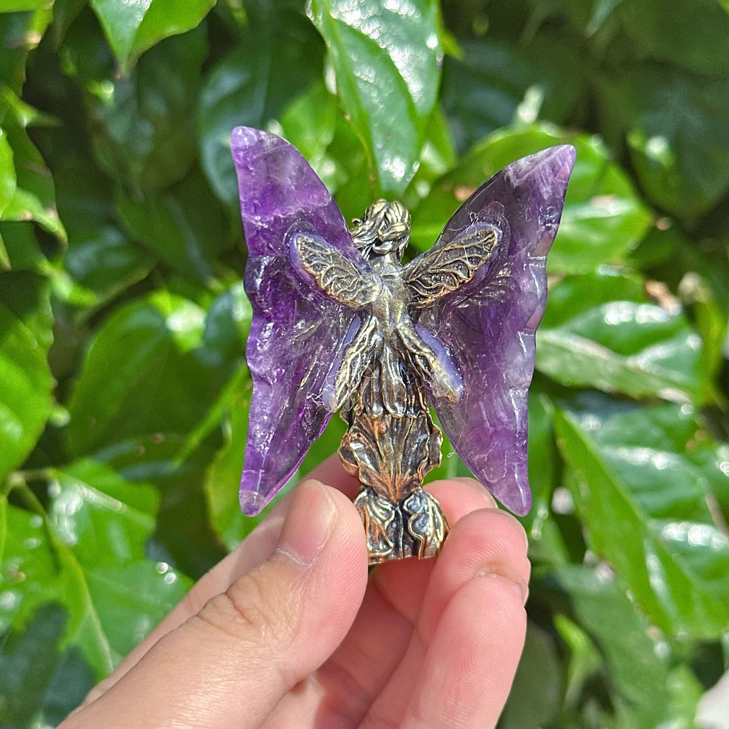 Amethyst Wing Angel Sculpture with rich purple wings and delicate angelic features
