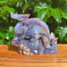 Blue Flower Agate Dragon Carving with intricate detailing on the front view.