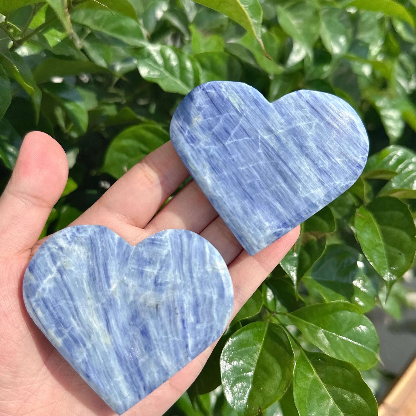 Natural Blue Kyanite Heart crystal with unique patterns, perfect for meditation and energy healing.