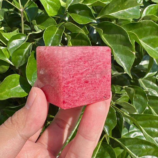 Beautiful Cherry Rhodonite Cube with a smooth, polished finish, making it a great addition to any healing collection or home decor.
