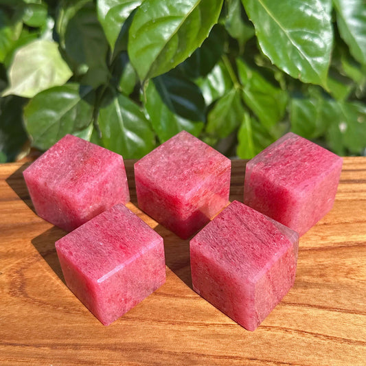Cherry Rhodonite Cube crystal with a deep, rich color, ideal for enhancing energy flow and bringing healing properties into your space.