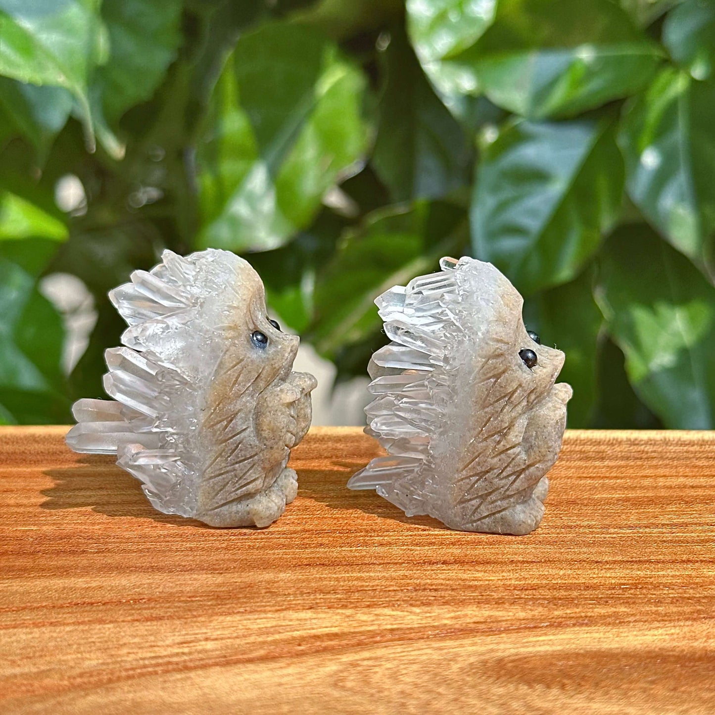 Clear Quartz Cluster Hedgehog Carving with natural crystal spikes and intricate detailing