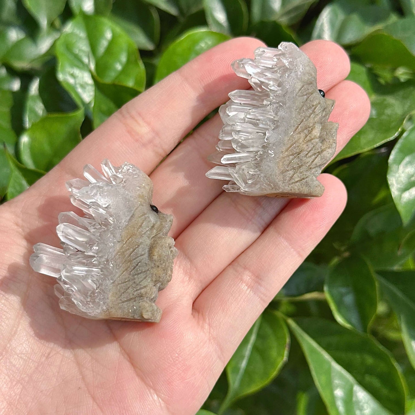 Handcrafted Clear Quartz Cluster Hedgehog Carving showcasing beautiful crystal formations