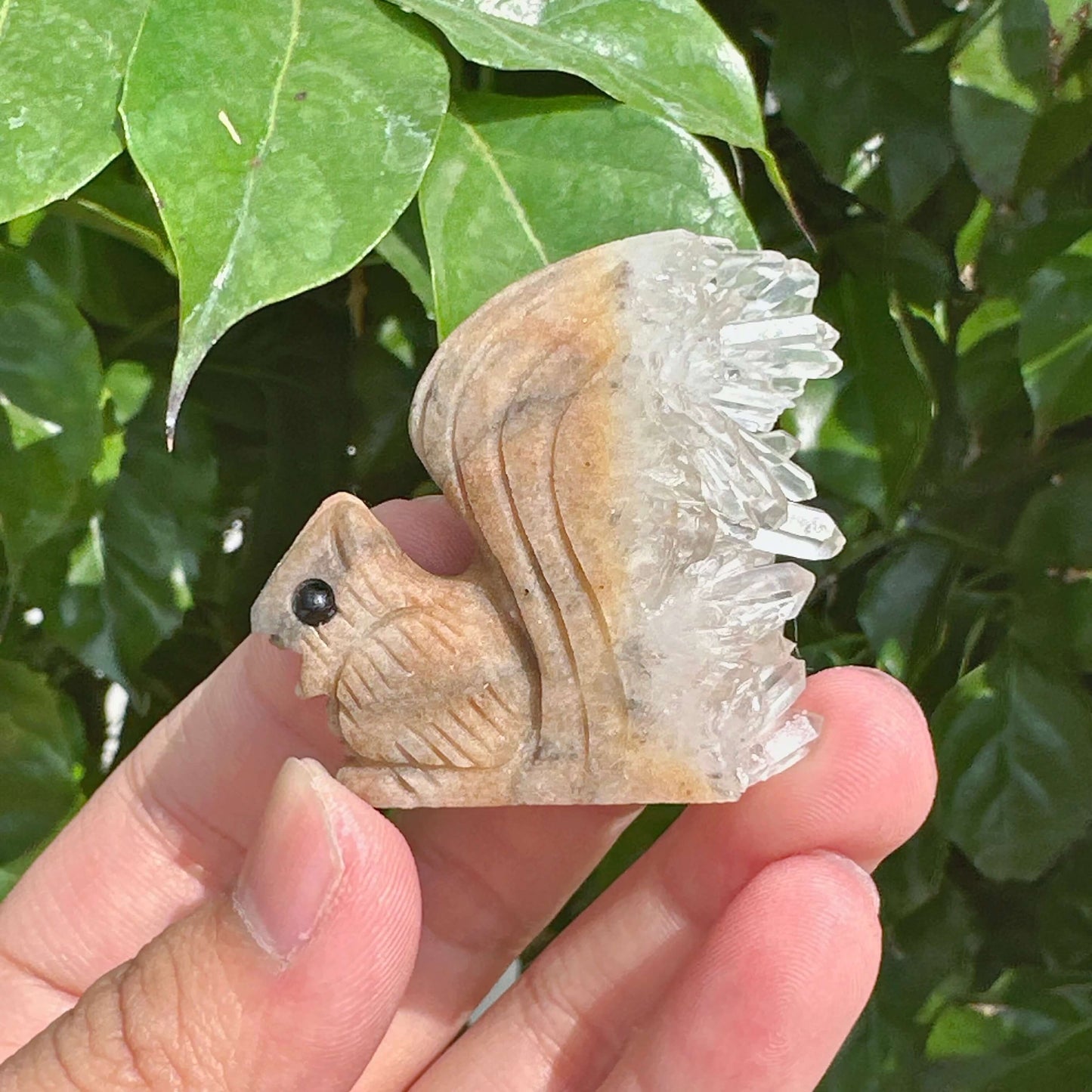 Clear Quartz Squirrel Carving showcasing Natural Crystal Clusters
