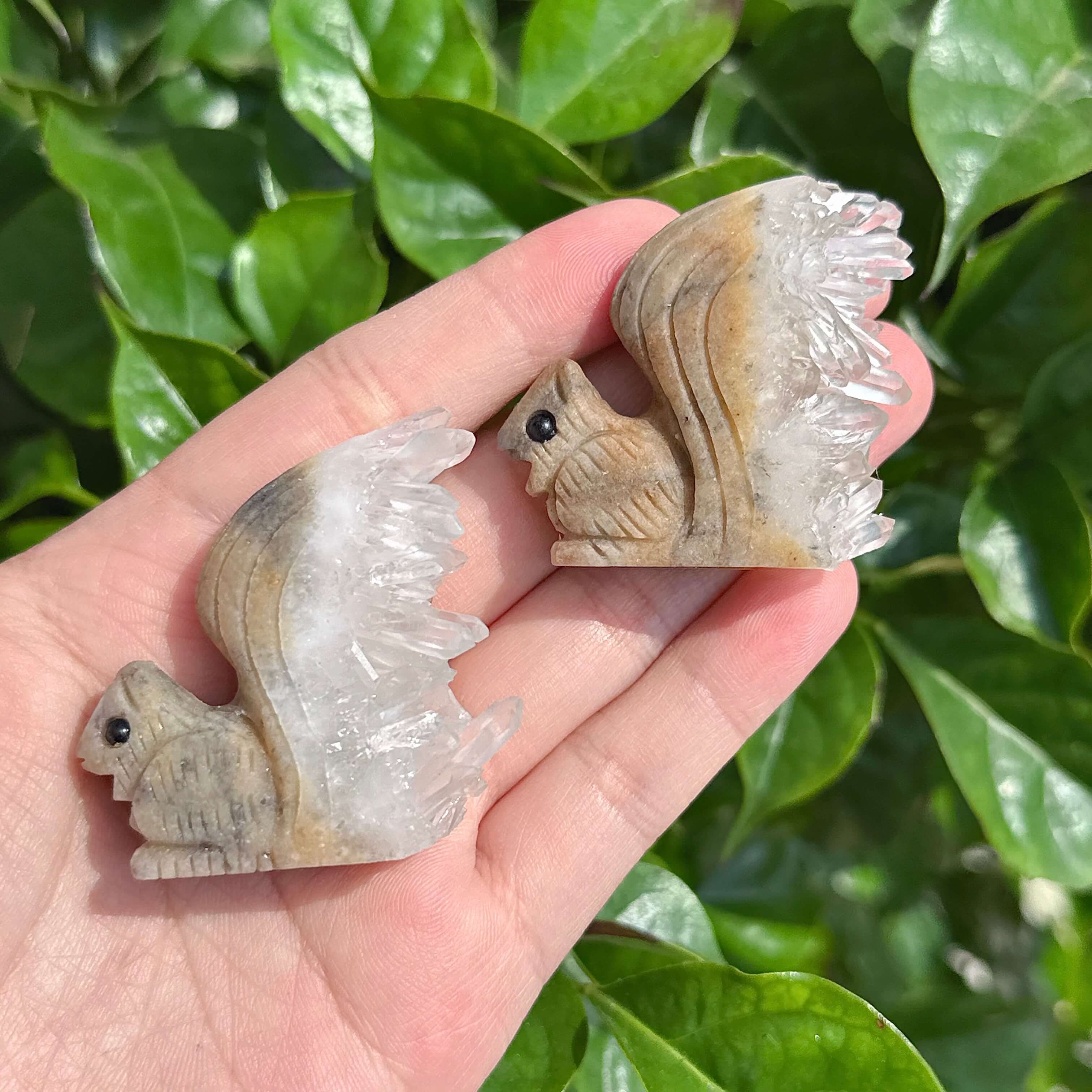 Clear Quartz Cluster Squirrel Figurine with Intricate Crystal Detailing