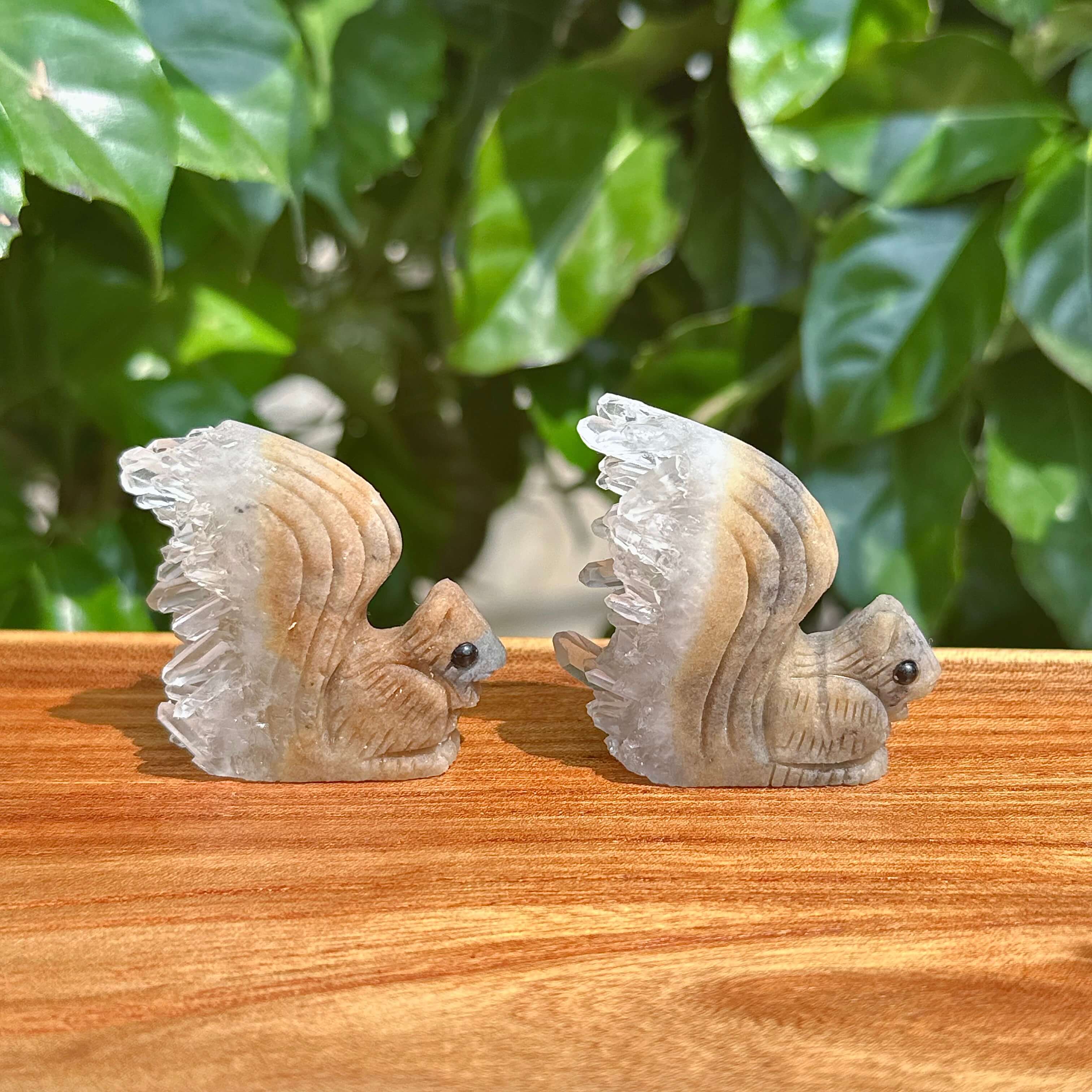 Clear Quartz Cluster Squirrel Carving with Detailed Tail and Crystal Growth