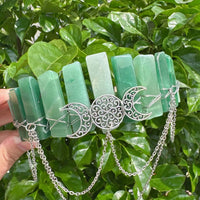 Green Aventurine Crystal Wicca Crown Headband with silver crescent moons