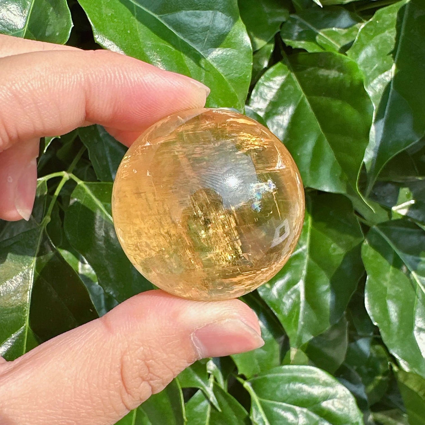 Side view of Honey Calcite Sphere