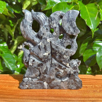 Larvikaite Nine-Tailed Fox Carving highlighting the mystical energy and natural patterns of the stone.