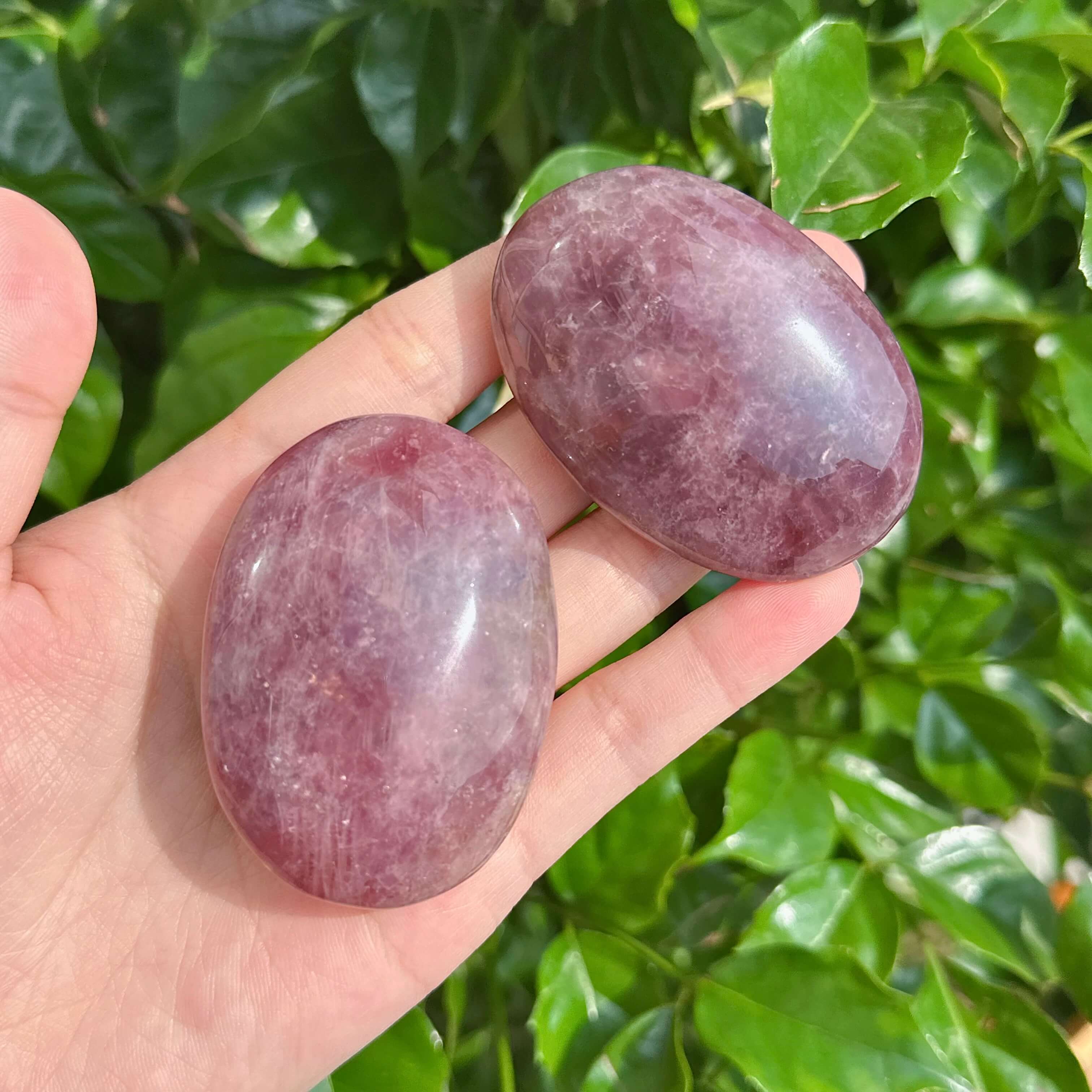Lavender Rose Quartz Palm Stone, offering a beautiful and smooth finish, perfect for daily use in meditation and emotional healing.