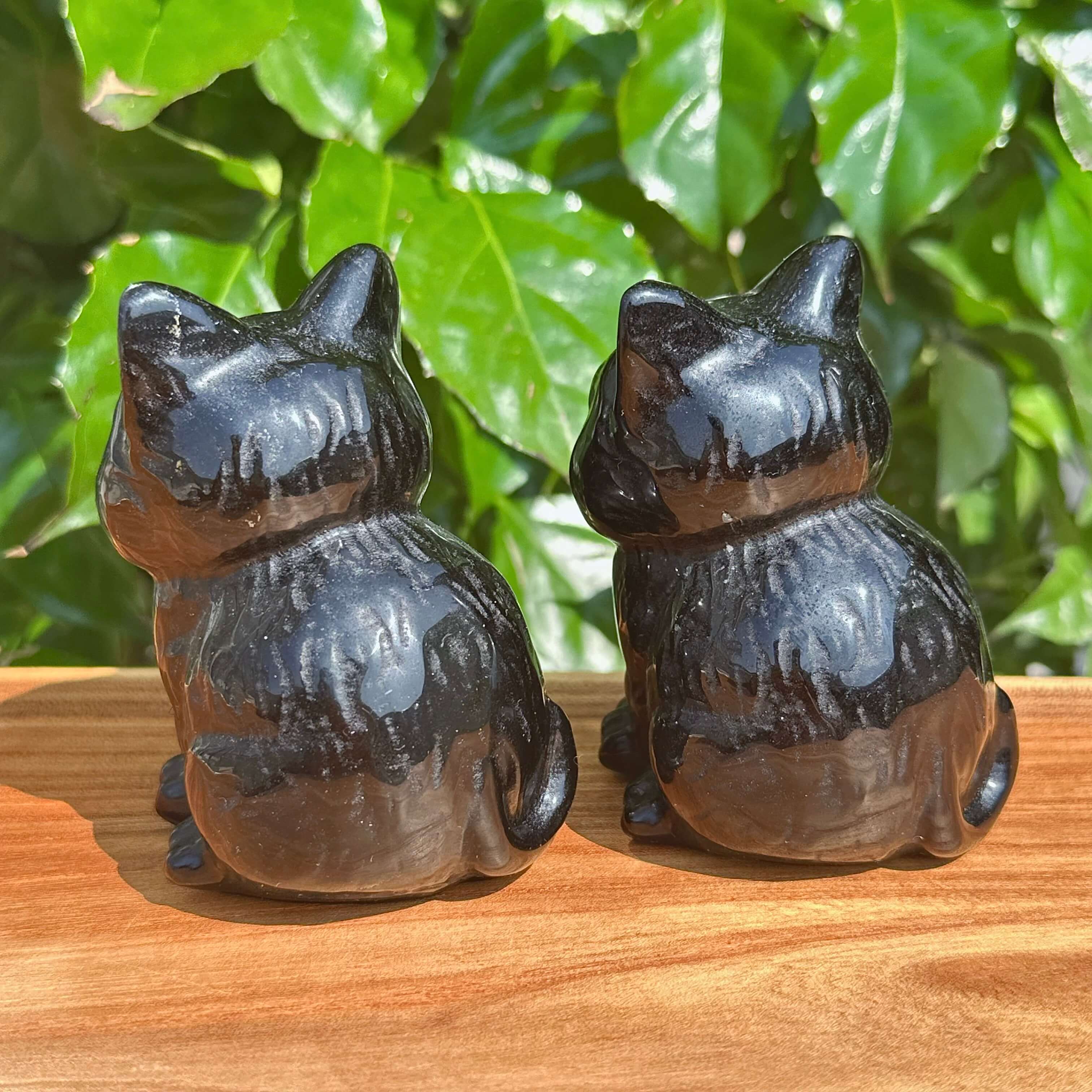 Black Obsidian Cat Carving - Back View