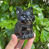 Black Obsidian Cat Carving - Side View