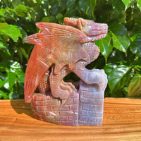 Top view of the Ocean Jasper Dragon Carving, revealing the dragon's posture and refined craftsmanship.