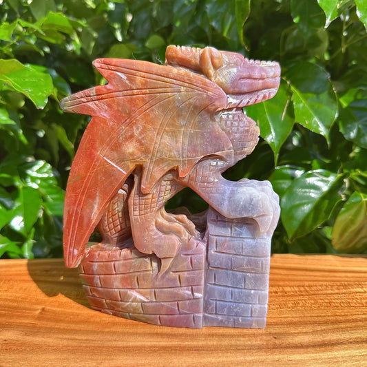 Top view of the Ocean Jasper Dragon Carving, revealing the dragon's posture and refined craftsmanship.