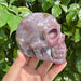 Ocean Jasper skull carving featuring natural earthy tones and intricate detailing, ideal for home decor.