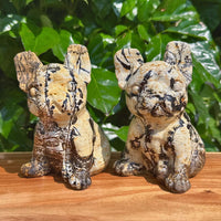 Handheld Picture Jasper French Bulldog carving with a polished finish.