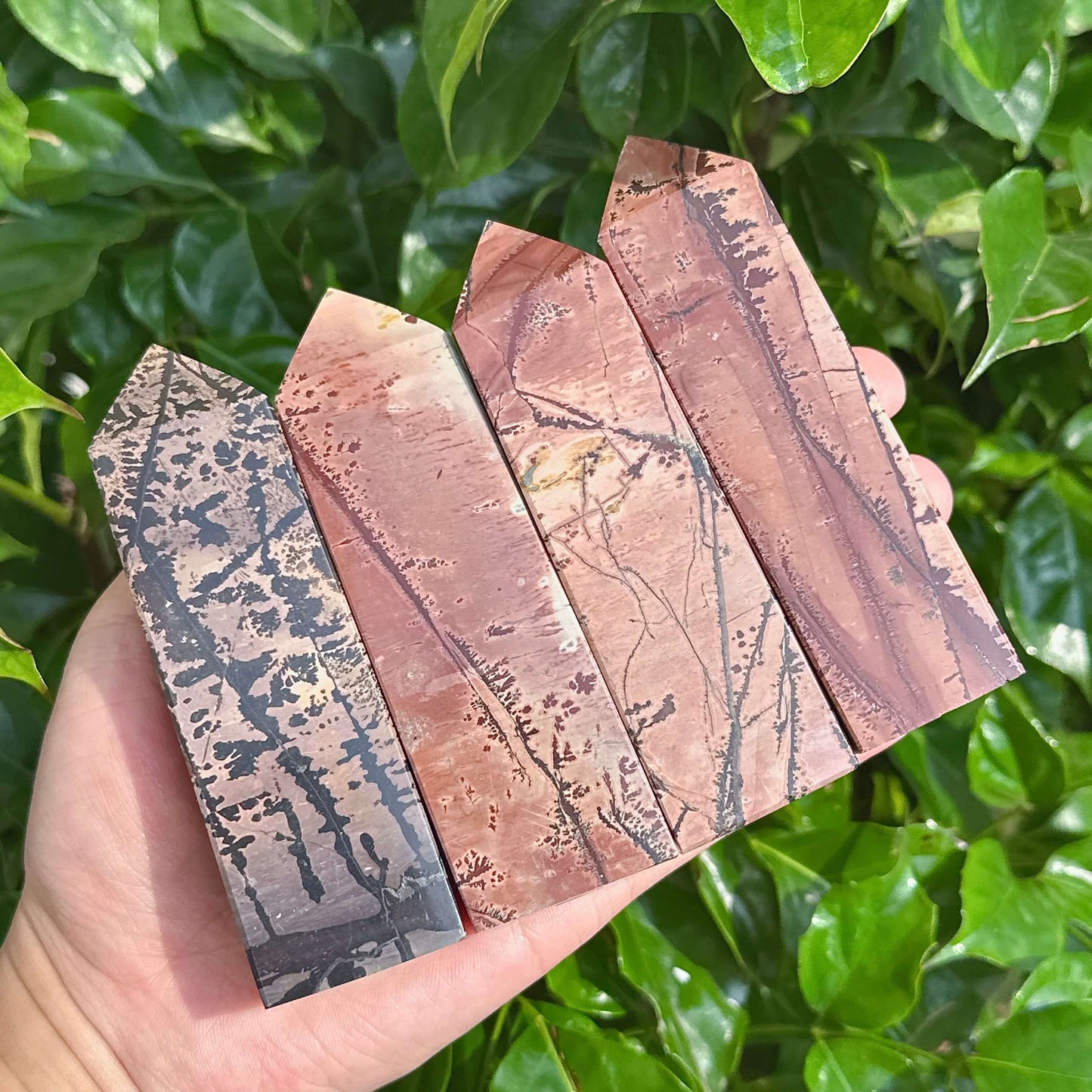 Close-up of Picture Jasper Square Tower, showcasing beautiful natural patterns and rich earthy tones.