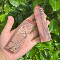 Detailed shot of a Picture Jasper Square Tower highlighting its unique texture and colors.
