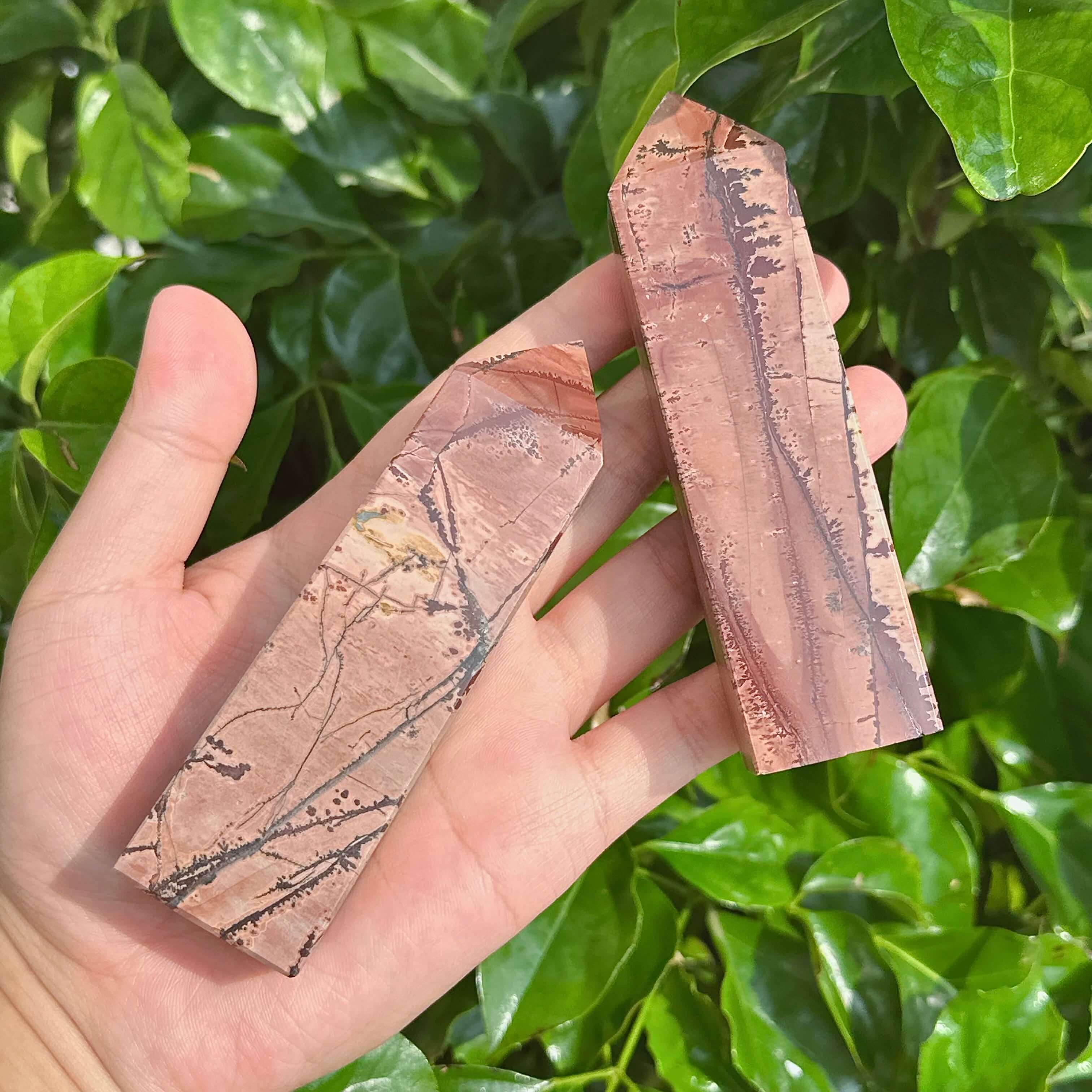 Detailed shot of a Picture Jasper Square Tower highlighting its unique texture and colors.