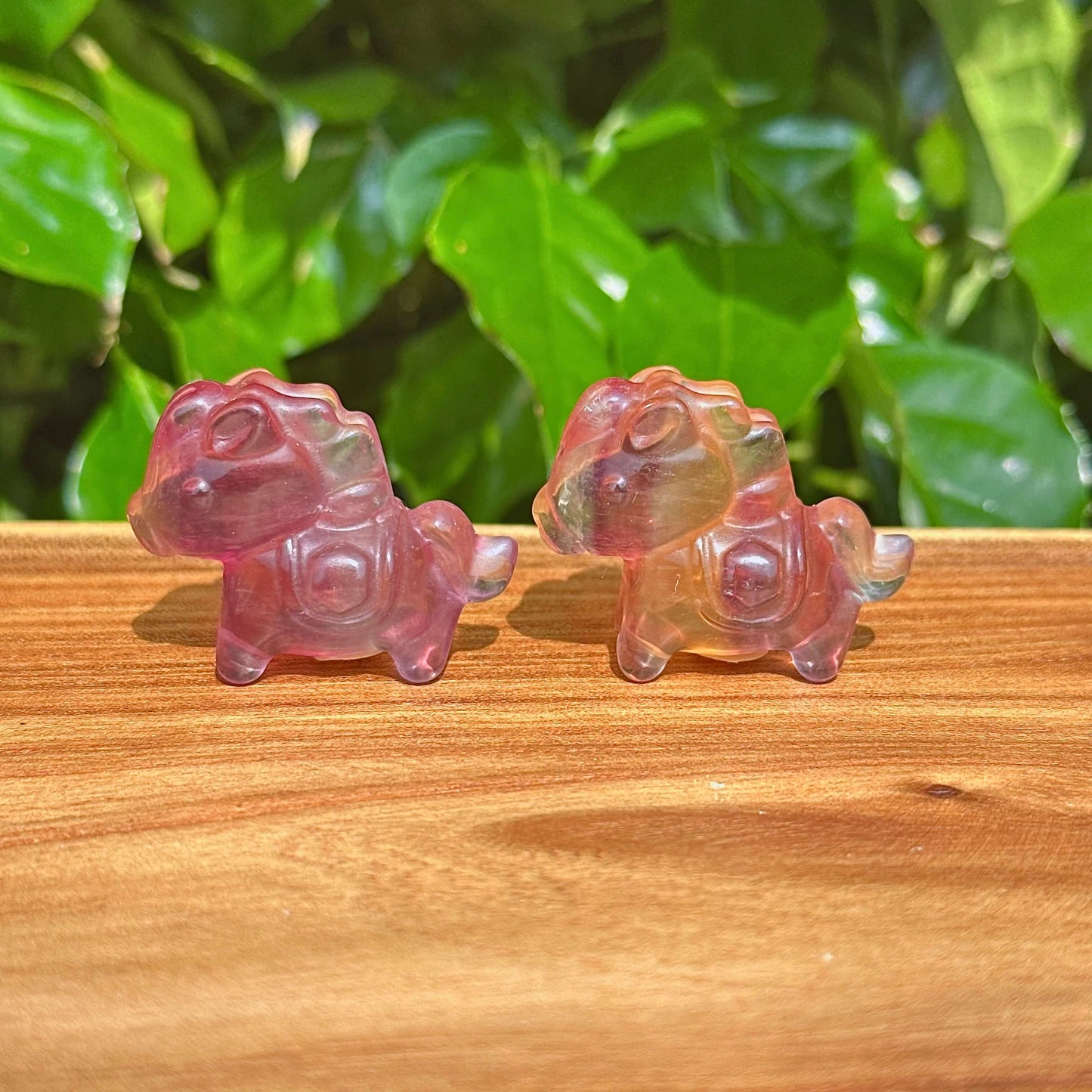 Close-up view of Rainbow Fluorite Mini Horse with detailed carving and vibrant color gradients.