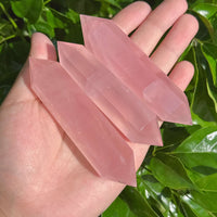 Raw Rose Quartz Double Point with Smooth, Polished Finish