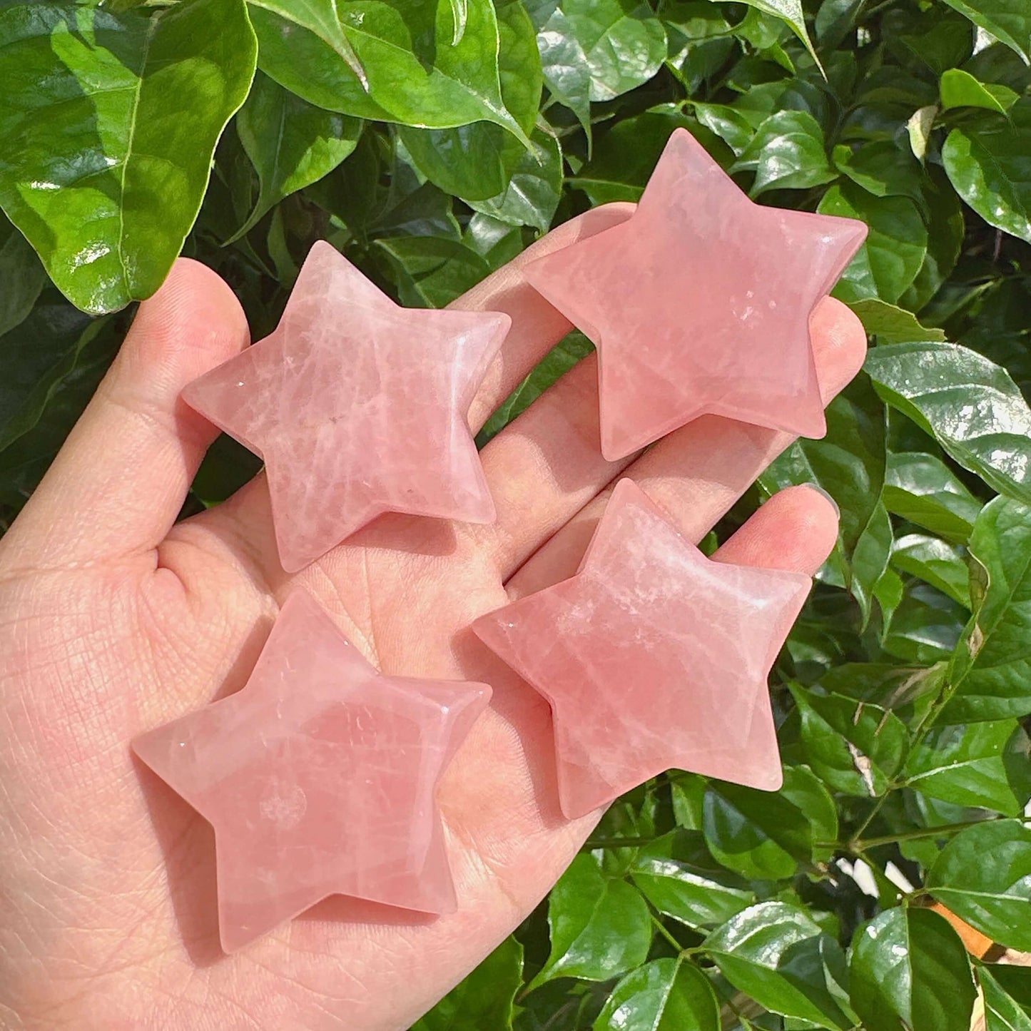 Rose Quartz Five-Pointed Star Carving for Healing and Positive Energy