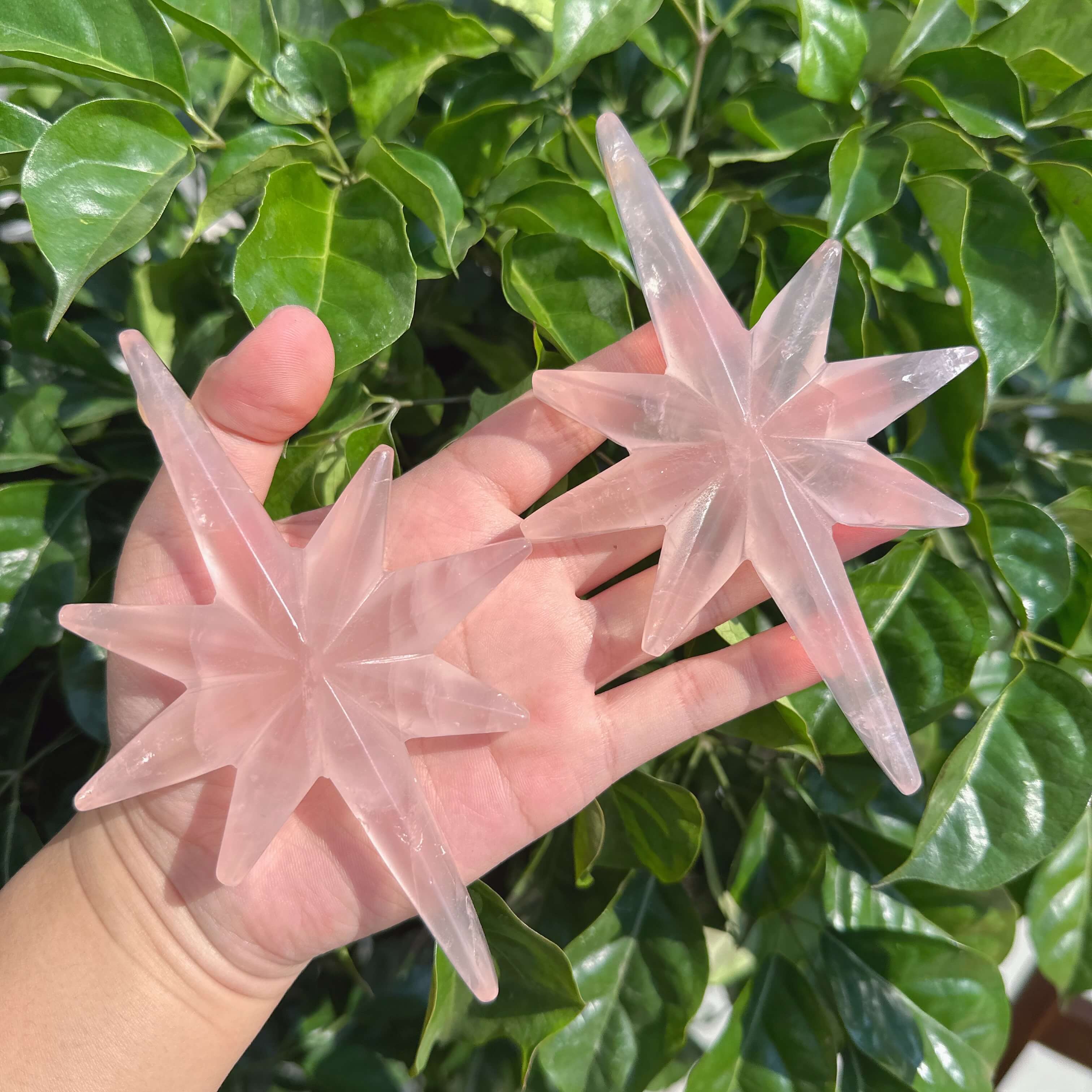 Rose Quartz Polaris star-shaped crystal with smooth, polished surface and delicate pink hue.