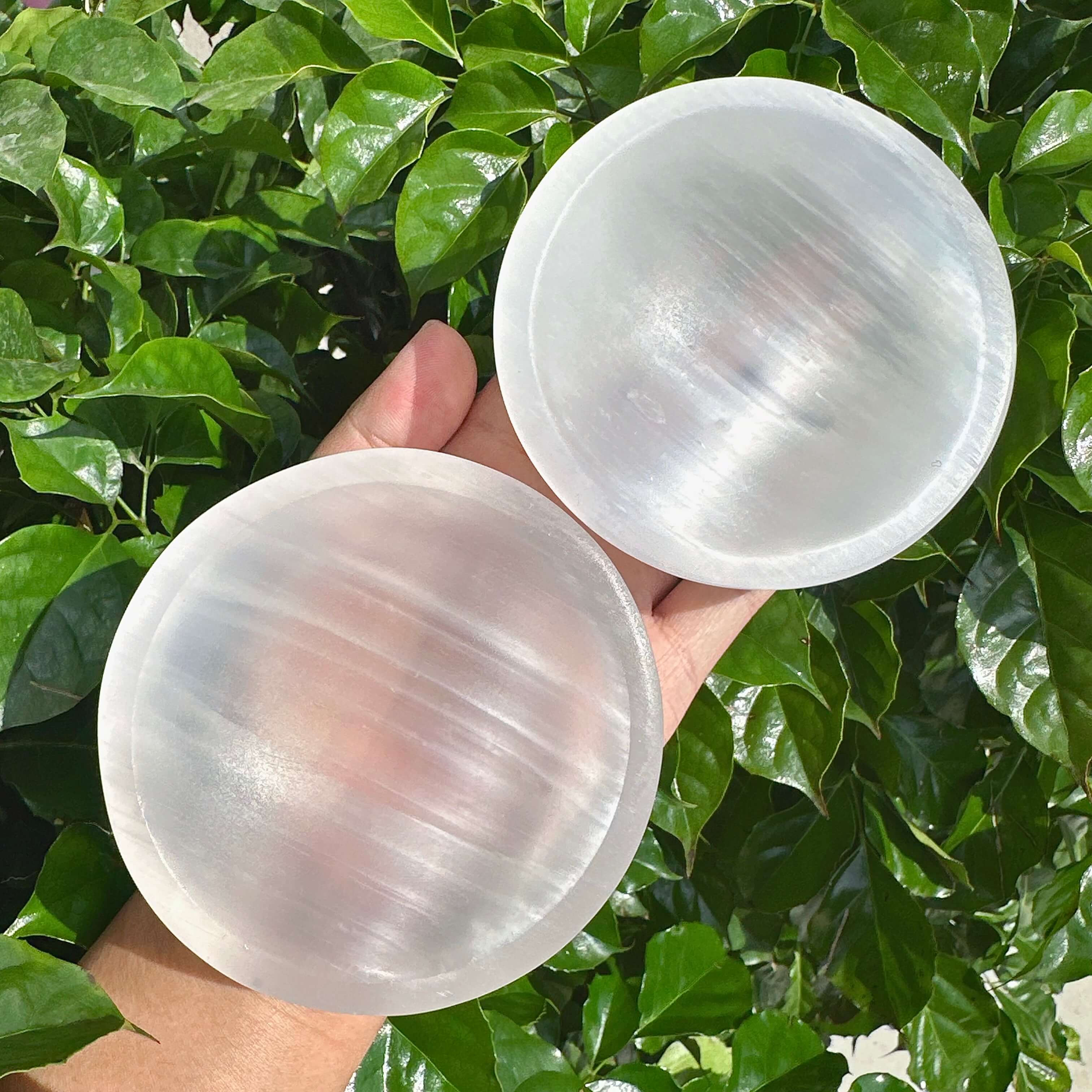 Handcrafted Selenite Bowl showcasing its smooth, polished surface, perfect for decorative and energy healing purposes.