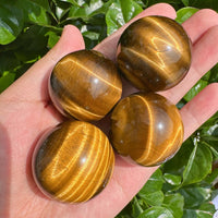 Tiger Eye sphere with natural polished surface reflecting light.