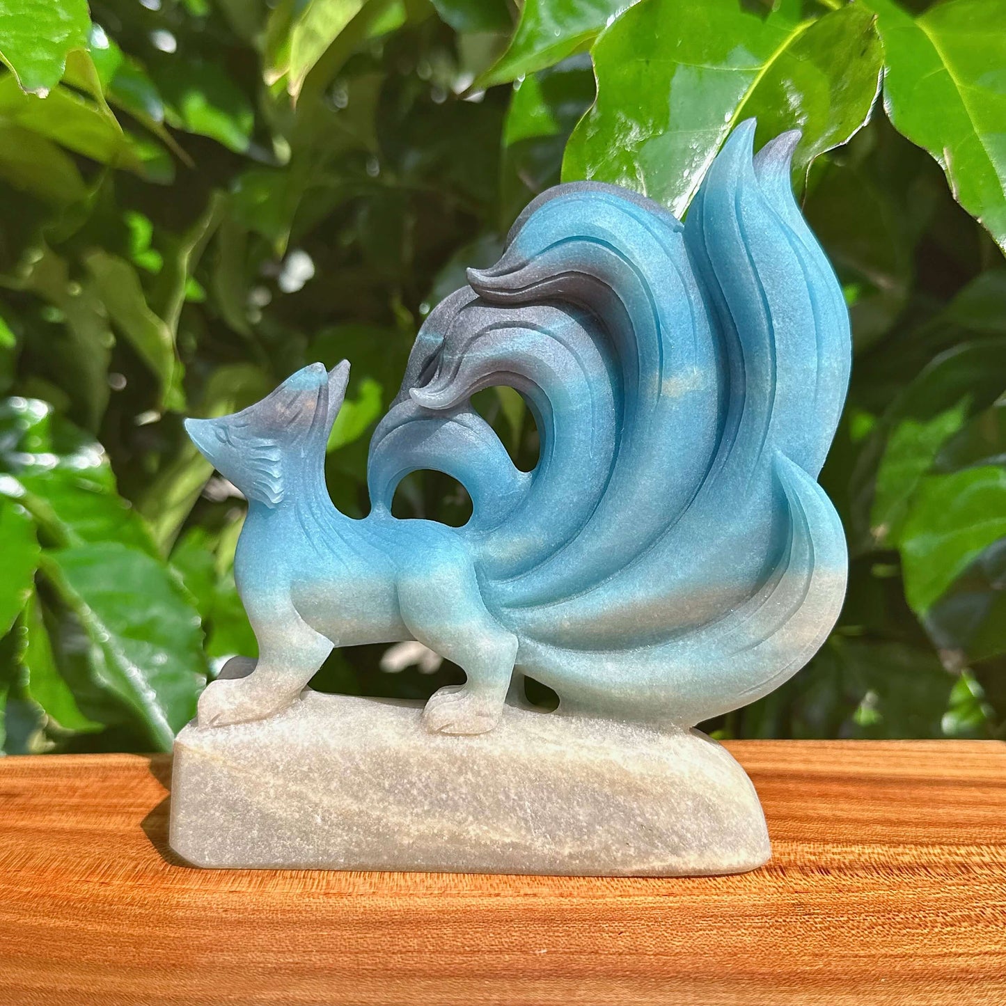 Elegant Trolleite Nine-Tailed Fox sculpture with dynamic tail movement, symbolizing power and grace