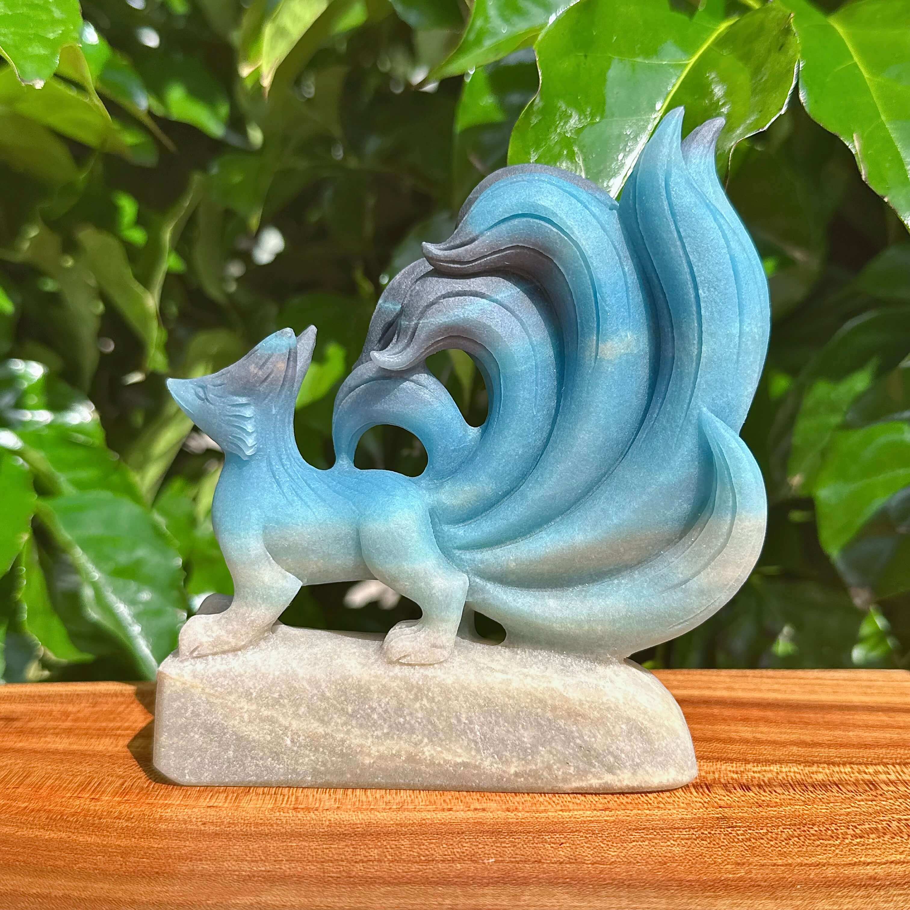 Elegant Trolleite Nine-Tailed Fox sculpture with dynamic tail movement, symbolizing power and grace